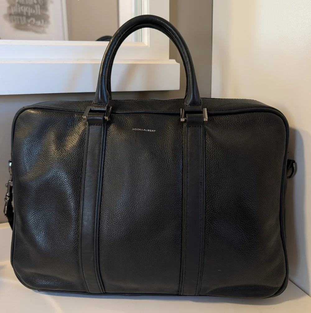 🖤EUC Hook & Albert Luxury Genuine Pebble Leather Adjustable Crossbody Briefcase
